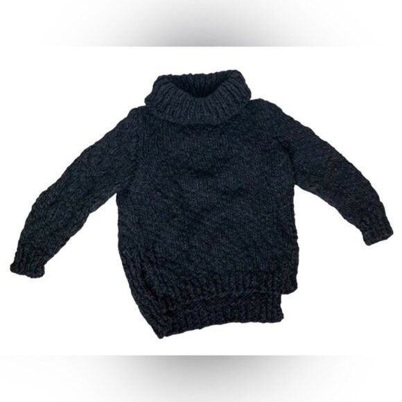 Women's Wolf & Cecil Merino Wool Chunky Knit Sweater Turtleneck Black Cutout - Picture 5 of 16